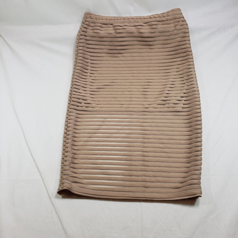 Vivienne Grace Womens Textured Stripe Pencil Skirt Large Tan‎